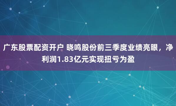 广东股票配资开户 晓鸣股份前三季度业绩亮眼，净利润1.83亿元实现扭亏为盈
